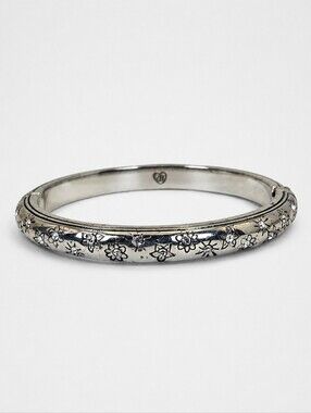 Brighton Crystal Floral Sun Hinged Bangle Clamper Bracelet Silver Tone 7.25"
